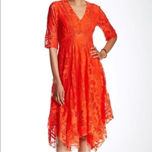 Taylor Orange Fit & Flare Lace Dress
